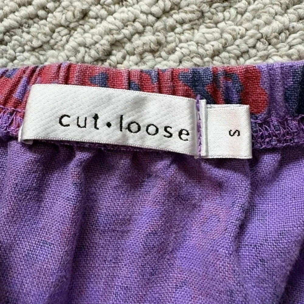 Cut Loose Midi Skirt A-Line Floral Purple Pink Linen Buttons Women's S Low Rise - Picture 5 of 8